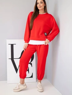 Dámský komplet s  s volnou mikinou a tepláky červený model 21808643 - K-Fashion