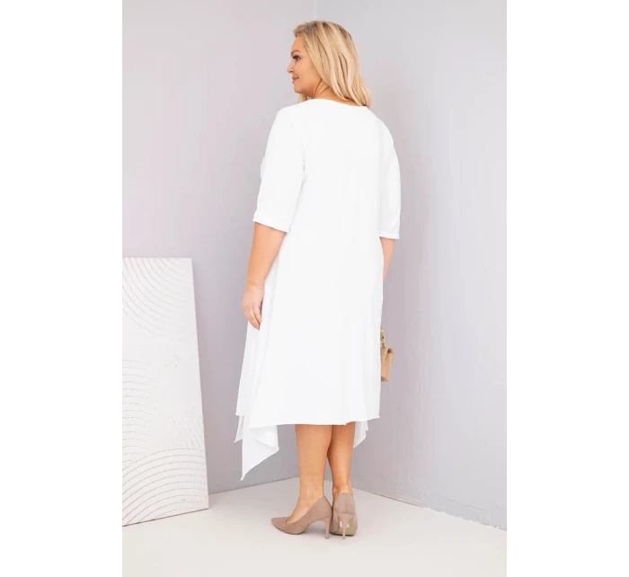 Dámská bavlněná model 21881283 Plus Size s asymetrickým spodním lemem bílá - K-Fashion