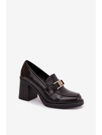 Dámské polobotky na podpatku se zlatým detailem čokoládové model 21710786 - Boto