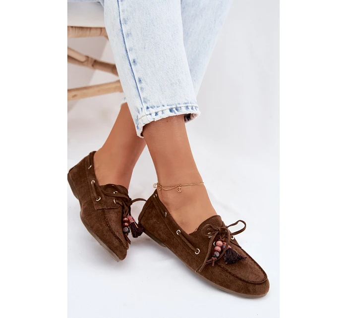 Dámské mokasíny s třásněmi a korálky Hnědé Teresa Dámské mokasíny s třásněmi a korálky Hnědé Teresa