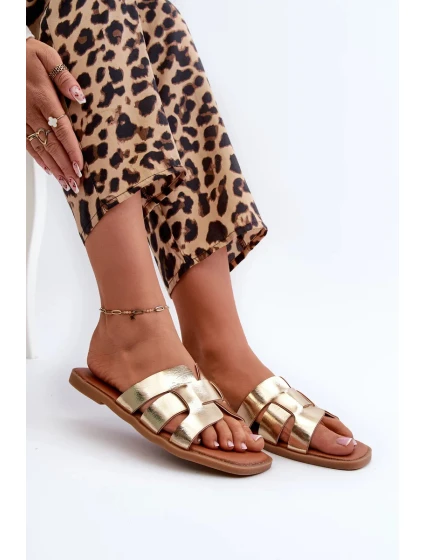 Dámské ploché pantofle z eko kůže, zlato Risamay