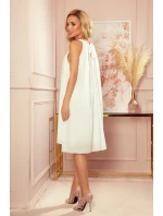 ALIZEE - Dámské šifonové šaty v barvě ecru s vázáním 350-1