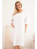 Dámské šaty Plus Size viskózové s kapsami krátký rukáv bílá