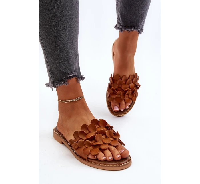 Zazoo 40381 Dámské Kožené Žabky Na Ploché Podrážce Hnědé