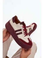 Kožené dámské tenisky na platformě Zazoo 3775 béžovo-bordó