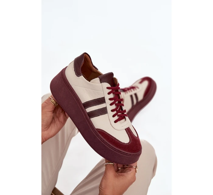 Kožené dámské tenisky na platformě Zazoo 3775 béžovo-bordó