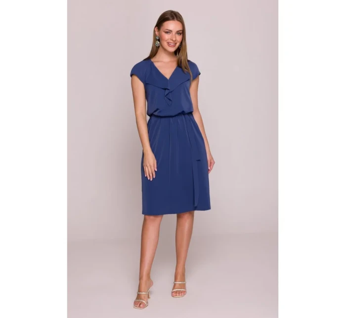 model 21154812 Šaty bez rukávů s volánkovým výstřihem modré - STYLOVE