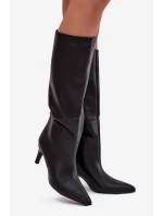 Dámské kozačky na jehlovém podpatku, zateplené Olivienne – černé