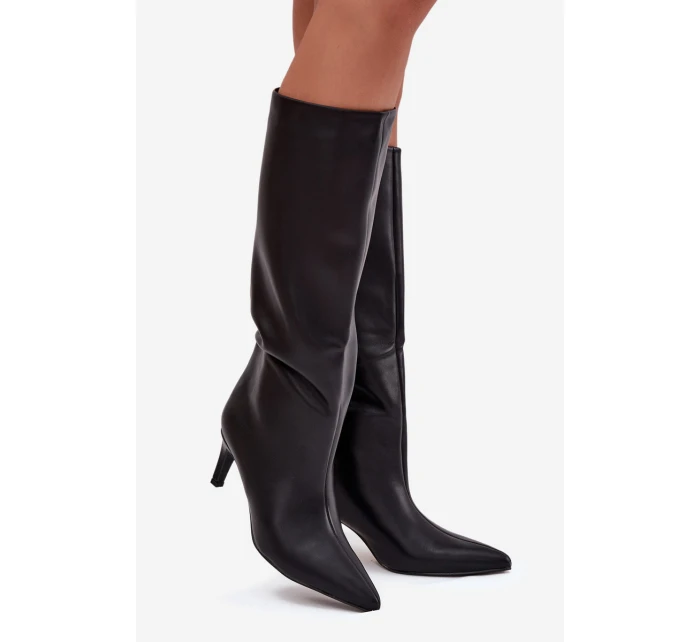 Dámské kozačky na jehlovém podpatku, zateplené Olivienne – černé