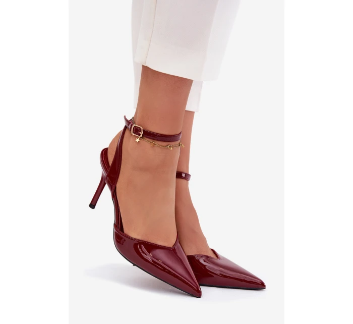 Dámské lodičky s odkrytou patou – lakované bordó Laretta Dámské lodičky s odkrytou patou – lakované bordó Laretta