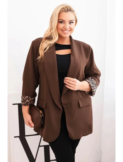 Dámská bunda Plus Size s podšívkou v leopardím vzoru hnědá Dámská bunda Plus Size s podšívkou v leopardím vzoru hnědá