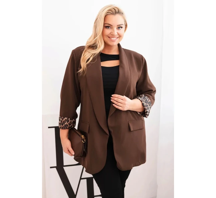 Dámská bunda Plus Size s podšívkou v leopardím vzoru hnědá Dámská bunda Plus Size s podšívkou v leopardím vzoru hnědá