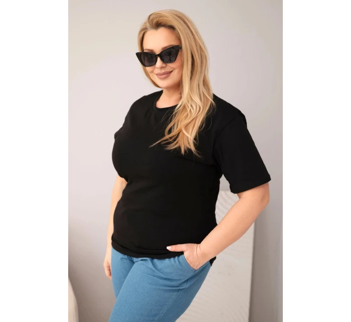 Dámská bavlněná halenka Plus Size s krátkým rukávem basic černá