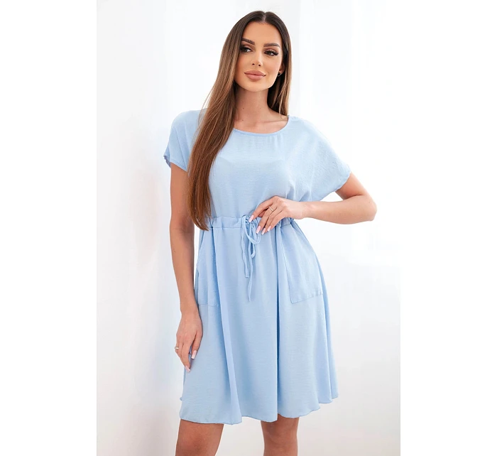 Dámské šaty s krátkým rukávem a vázáním v pase modrá Dámské šaty s krátkým rukávem a vázáním v pase modrá