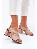 Elegantní Dámské Sandály Na Podpatku model 21695150 Béžové - VINCEZA