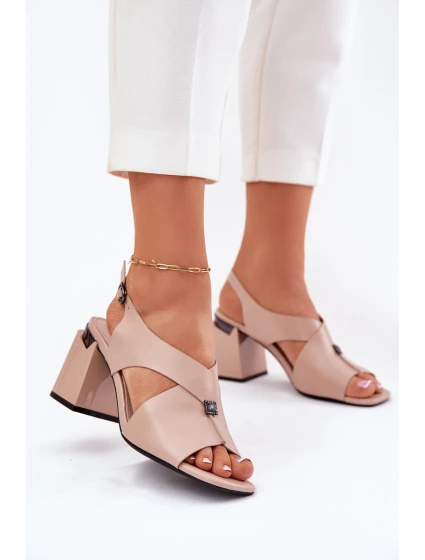 Elegantní Dámské Sandály Na Podpatku model 21695150 Béžové - VINCEZA