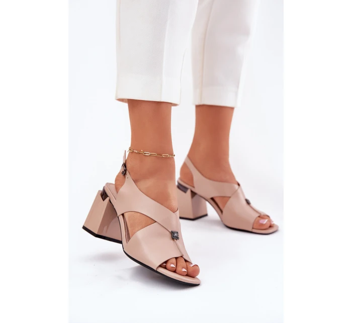 Elegantní Dámské Sandály Na Podpatku model 21695150 Béžové - VINCEZA