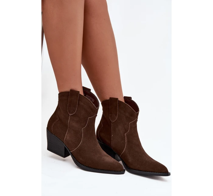 Dámské kovbojské kotníkové boty z přírodní velurové kůže Beretta – čokoládové