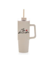 MOJE KÁVIČKA - béžový cestovní termohrnek s průhledným víčkem 900 ml