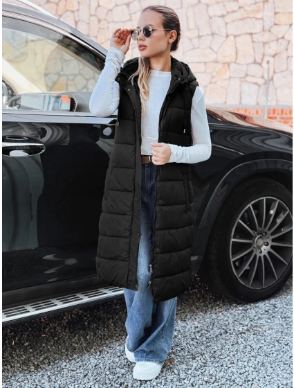 Dámská dlouhá prošívaná vesta černá FashionStreet TY5267 Dámská dlouhá prošívaná vesta černá FashionStreet TY5267