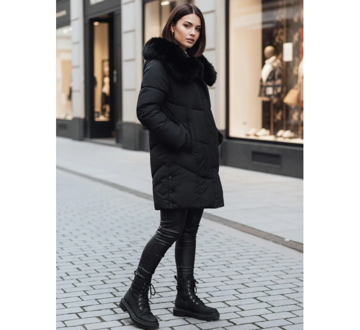 Dámská zimní bunda dlouhá prošívaná s kapucí černá Dstreet model 21995479 - FashionStreet