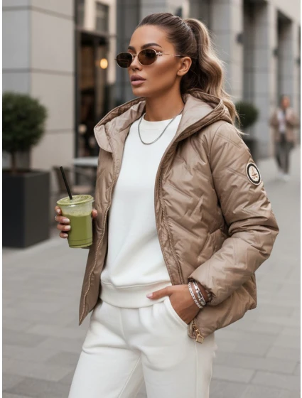 Dámská prošívaná bunda s kapucí v barvě camel Dstreet model 21995934 - FashionStreet