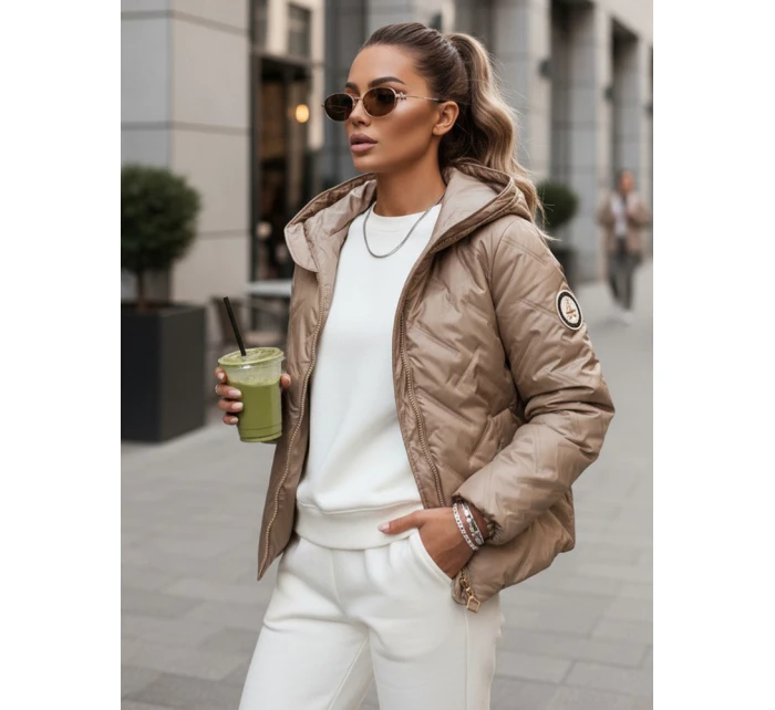 Dámská prošívaná bunda s kapucí v barvě camel Dstreet model 21995934 - FashionStreet
