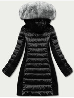 Černá dámská zimní bunda z různých spojených materiálů (DK067-1)