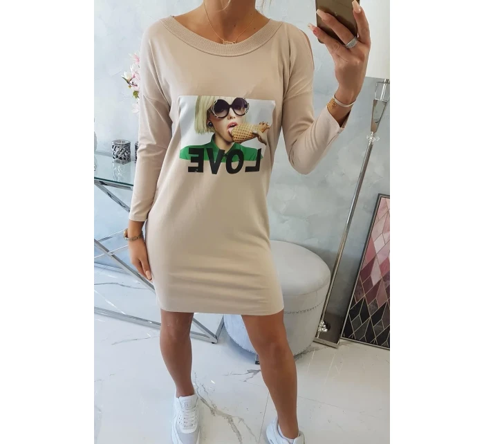 Šaty s potiskem Love béžové Šaty s potiskem Love béžové