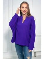Mušelínová halenka s ohrnutými rukávy tmavě fialová