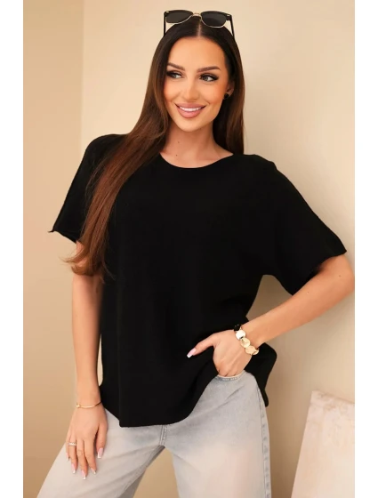 Dámský svetr s krátkým rukávem volného střihu černý