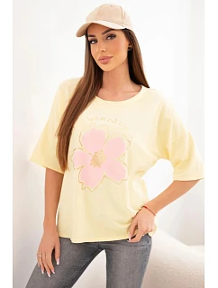 Dámská bavlněná oversize halenka s květinovým potiskem žlutá