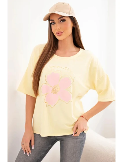 Dámská bavlněná oversize halenka s květinovým potiskem žlutá