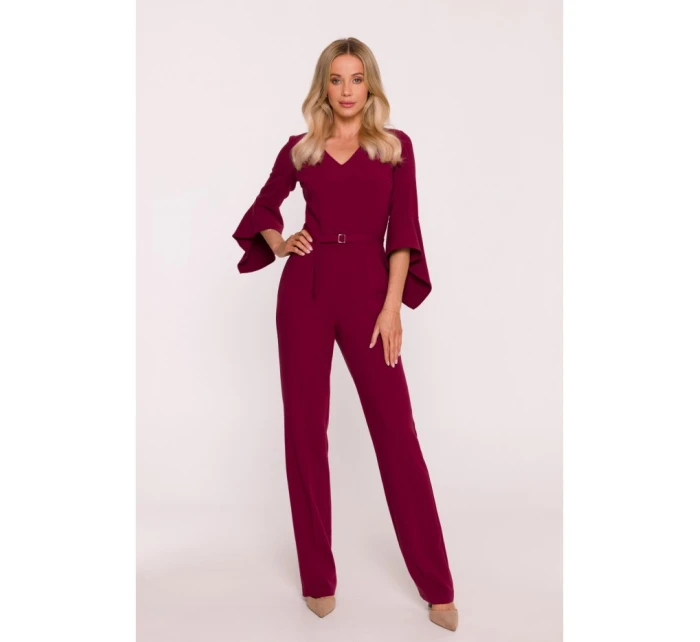 Kombinéza s rukávy bordó model 21319117 - STYLOVE Kombinéza s rukávy bordó model 21319117 - STYLOVE