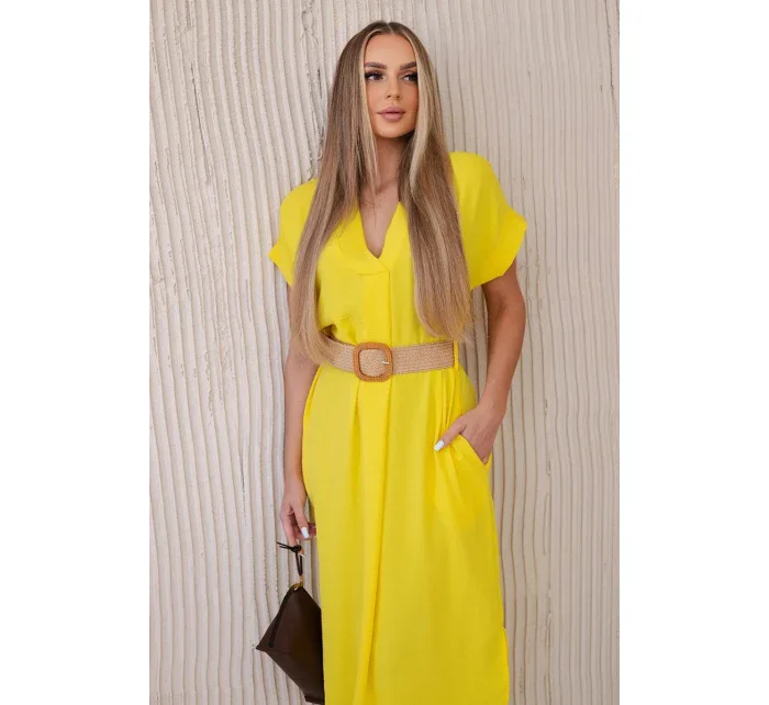 Šaty s ozdobným páskem žlutý Šaty s ozdobným páskem žlutý