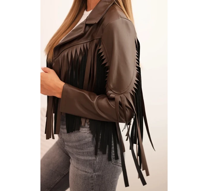 Dámská bunda z eko kůže s třásněmi v boho stylu hnědá Dámská bunda z eko kůže s třásněmi v boho stylu hnědá