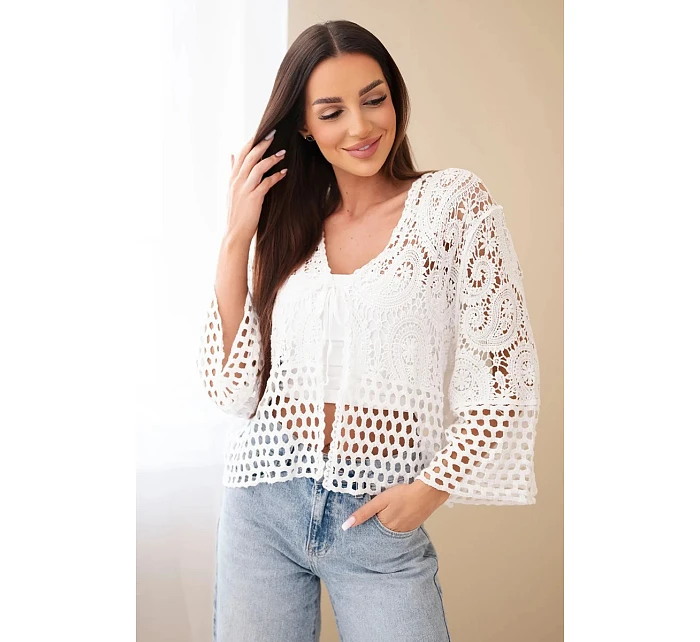 Dámský letní krajkový svetr s knoflíky a dlouhým rukávem černý