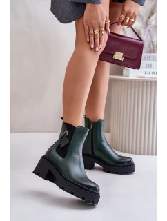 Zazoo 60490 Kožené Zateplené Boty S Dekorací Tmavězelené