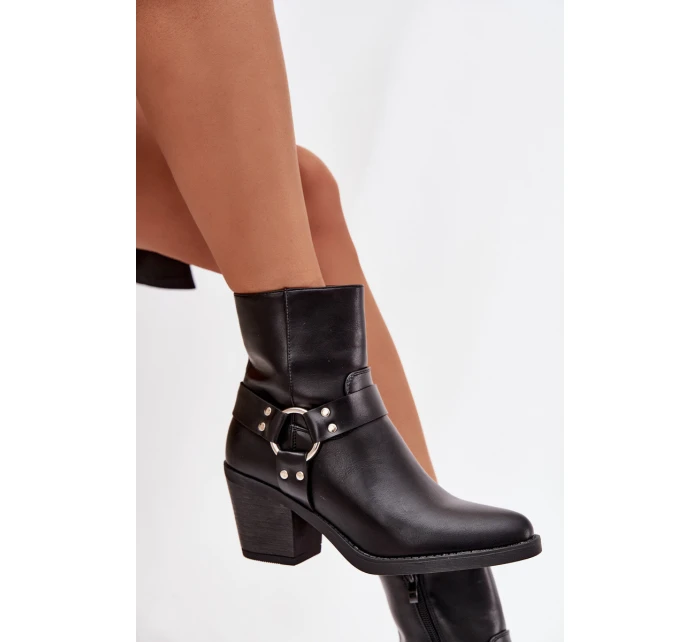 Zateplené dámské kotníkové boty na podpatku s ozdobným černé model 21758914 - Boto Zateplené dámské kotníkové boty na podpatku s ozdobným černé model 21758914 - Boto