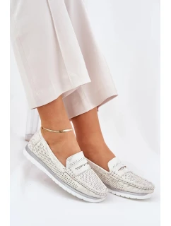 Dámské eko kožené mokasíny model 21834362 – stříbrné - Kesi