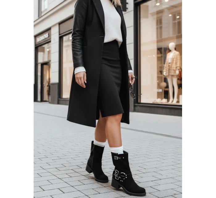 Dámské semišové kozačky s přezkou černé FashionStreet ZY1255