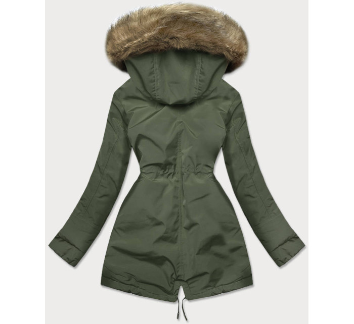 Khaki-béžová teplá dámská zimní bunda (W559)
