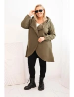 Dámská mikina Plus Size s kapucí a asymetrickým zipem khaki