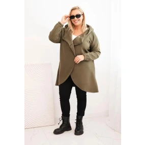 Dámská mikina Plus Size s kapucí a asymetrickým zipem khaki Dámská mikina Plus Size s kapucí a asymetrickým zipem khaki