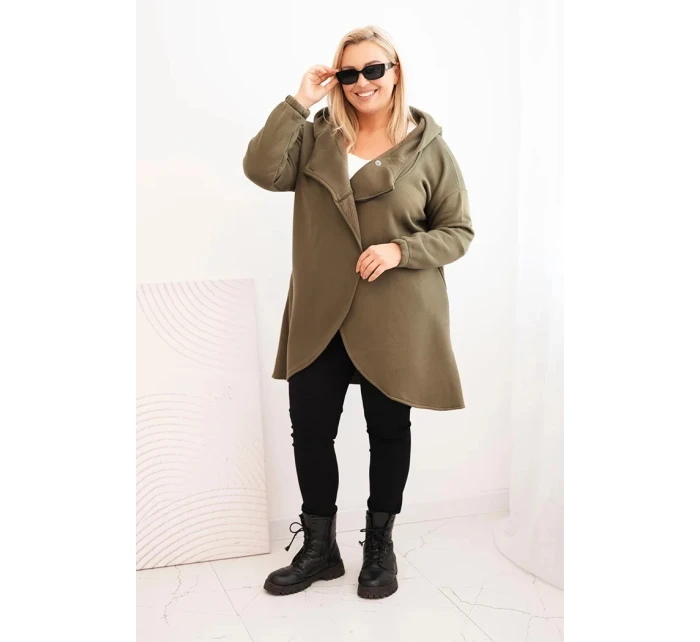 Dámská mikina Plus Size s kapucí a asymetrickým zipem khaki