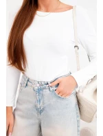 Dámská viskózová blůza s širokým výstřihem a dlouhým rukávem bílá