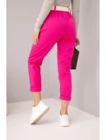 Dámské bavlněné kalhoty s páskem a ohrnutými nohavicemi model 22010182 - K-Fashion