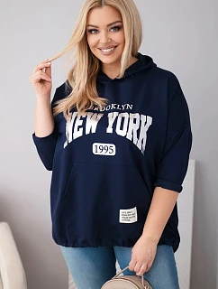Dámská mikina Plus Size z viskózy s kapucí a model 22011802 kapsou tmavě modrá - K-Fashion