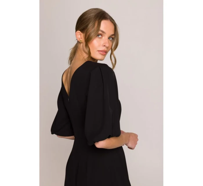 model 20966254 Šaty s puff rukávy černé - STYLOVE model 20966254 Šaty s puff rukávy černé - STYLOVE