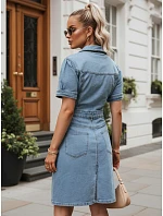 Dámské džínové šaty s krátkými rukávy, modré, FashionStreet EY2687 Dámské džínové šaty s krátkými rukávy, modré, FashionStreet EY2687
